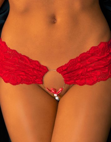 Huge Ring Front Beaded Crotchless Panties