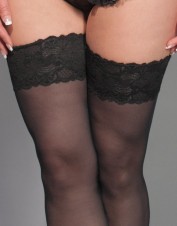 FAF Lingerie. Black Lace Strappy Thigh High Stockings. FAF-D268, Color: AS SHOWN