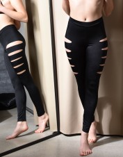 FAF Lingerie. Side Ripped Black Leggings. FAF-374(2X), Color: AS SHOWN